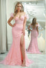 Load image into Gallery viewer, Sparkly Pink Mermaid Long Prom Corset Prom Dress With Slit