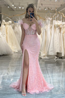 Load image into Gallery viewer, Glitter Pink Mermaid Long Prom Corset Prom Dress With Appliques