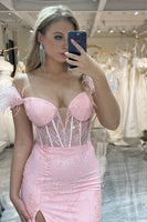 Load image into Gallery viewer, Glitter Pink Mermaid Long Prom Corset Prom Dress With Appliques