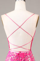 Load image into Gallery viewer, Hot Pink Sequins &amp; Beaded Mermaid Prom Dress with Backless