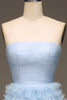 Load image into Gallery viewer, Tulle Light Blue Tiered Prom Dress with Slit