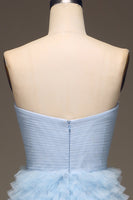 Load image into Gallery viewer, Tulle Light Blue Tiered Prom Dress with Slit