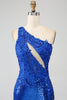 Load image into Gallery viewer, One Shoulder Royal Blue Mermaid Prom Dress with Slit