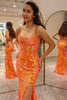 Load image into Gallery viewer, Sparkly Orange Mermaid Long Corset Prom Dress With Slit