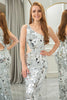 Load image into Gallery viewer, Sparkly Silver Mermaid Cut Out One Shoulder Long Prom Dress With Sequins