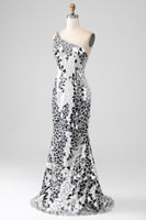 Load image into Gallery viewer, Silver Mirror Sequins One Shoulder Prom Dress with Hollow-out