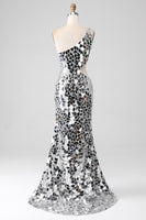 Load image into Gallery viewer, Silver Mirror Sequins One Shoulder Prom Dress with Hollow-out
