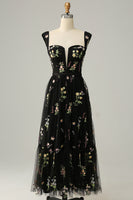 Load image into Gallery viewer, A Line Sweetheart Black Long Prom Dress with Embroidery