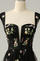Load image into Gallery viewer, A Line Sweetheart Black Long Prom Dress with Embroidery