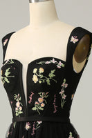 Load image into Gallery viewer, A Line Sweetheart Black Long Prom Dress with Embroidery