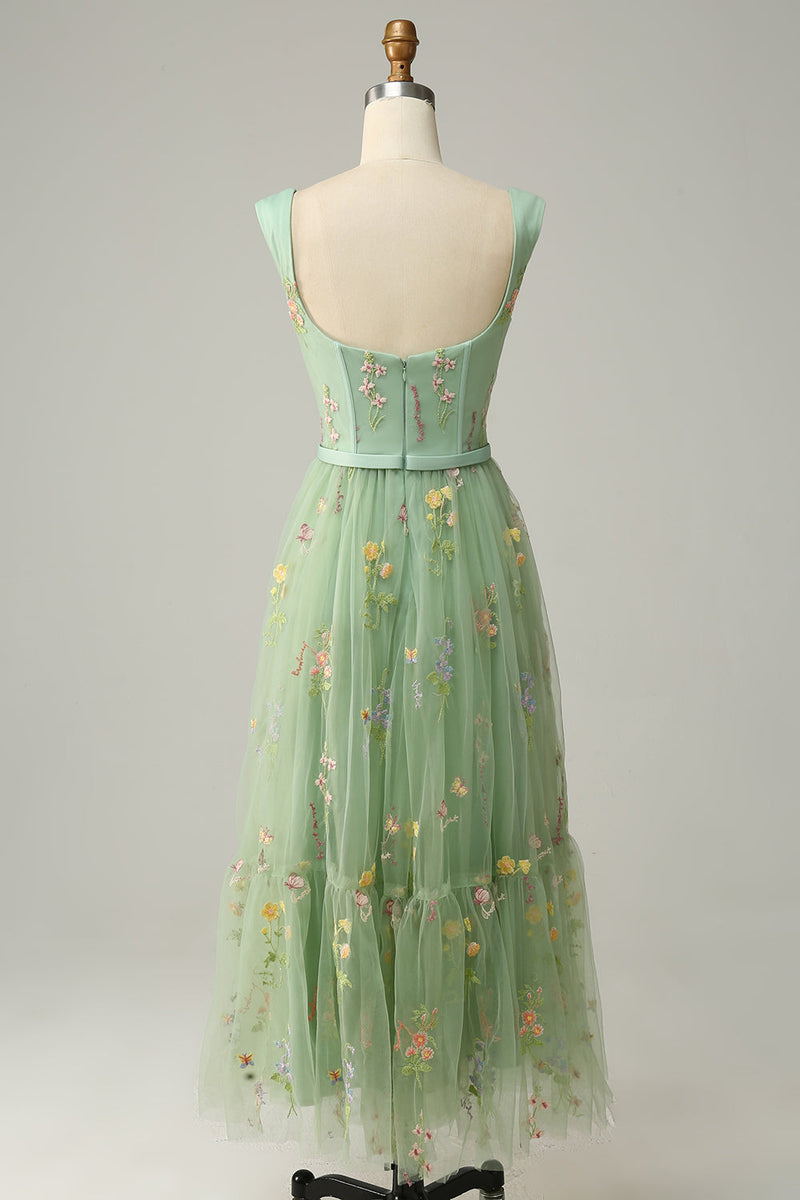 Load image into Gallery viewer, A Line Sweetheart Green Long Prom Dress with Embroidery