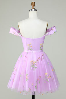 Cute A Line Sweetheart Purple Short Prom Dress with Embroidery