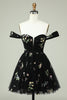 Load image into Gallery viewer, Black A Line Off the Shoulder Short Prom Dress