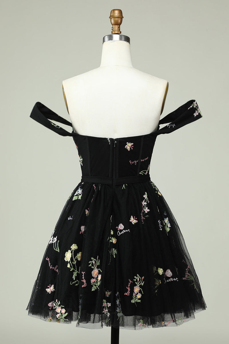 Load image into Gallery viewer, Black A Line Off the Shoulder Short Prom Dress