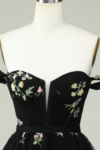 Black A Line Off the Shoulder Short Prom Dress