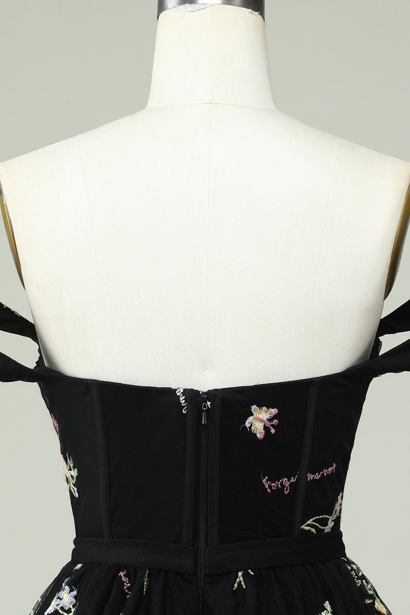 Load image into Gallery viewer, Black A Line Off the Shoulder Short Prom Dress