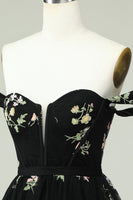 Load image into Gallery viewer, Black A Line Off the Shoulder Short Prom Dress