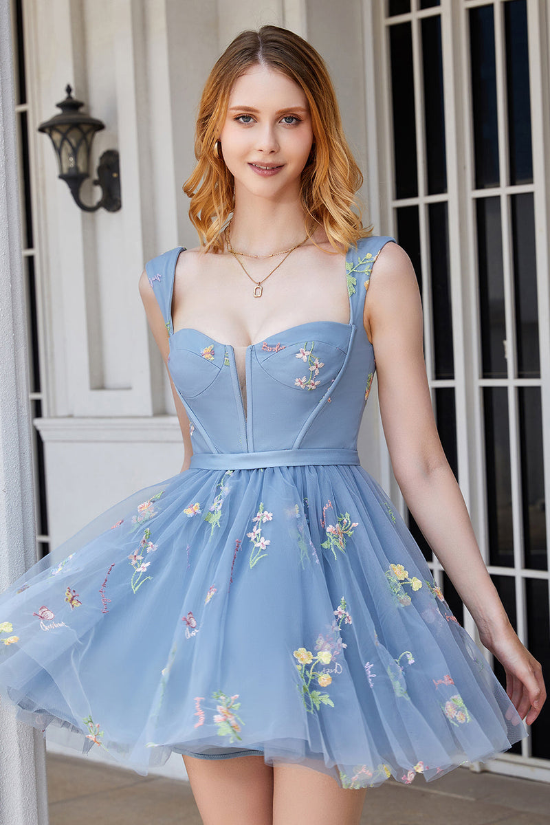 Load image into Gallery viewer, Cute A Line Off the Shoulder Black Corset Short Prom Dress with Embroidery