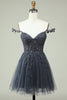 Load image into Gallery viewer, Cute A Line Spaghetti Straps Grey Short Prom Dress with Appliques