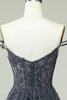 Load image into Gallery viewer, Cute A Line Spaghetti Straps Grey Short Prom Dress with Appliques