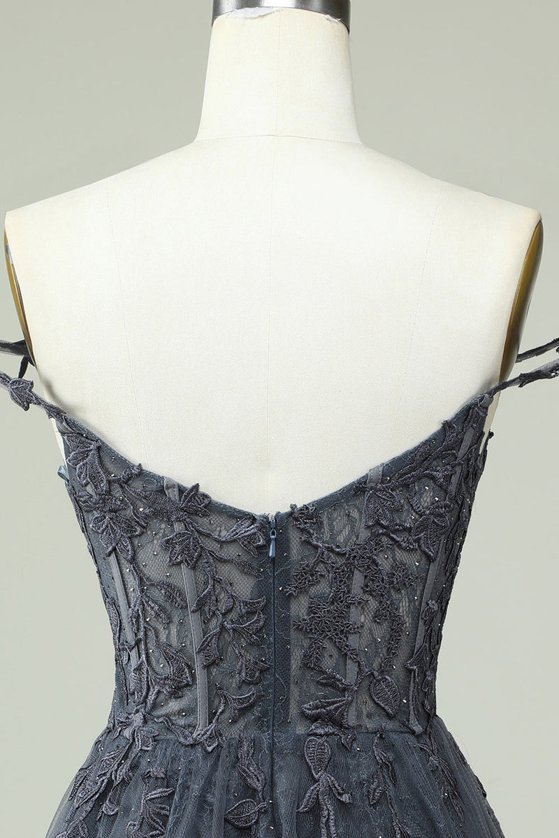 Load image into Gallery viewer, Cute A Line Spaghetti Straps Grey Short Prom Dress with Appliques