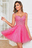Load image into Gallery viewer, Stylish A Line Spaghetti Straps Pink Short Prom Dress with Appliques