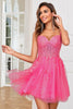 Load image into Gallery viewer, Stylish A Line Spaghetti Straps Pink Short Prom Dress with Appliques