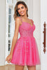 Load image into Gallery viewer, Stylish A Line Spaghetti Straps Pink Short Prom Dress with Appliques