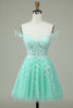Load image into Gallery viewer, A Line Spaghetti Straps Grey Short Prom Dress with Appliques