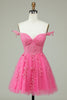 Load image into Gallery viewer, A Line Spaghetti Straps Grey Short Prom Dress with Appliques