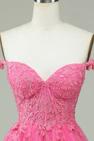 Load image into Gallery viewer, Cute A Line Spaghetti Straps Pink Short Prom Dress with Appliques