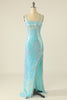 Load image into Gallery viewer, Lavender Sparkly Long Sequins Prom Dress with Fringes