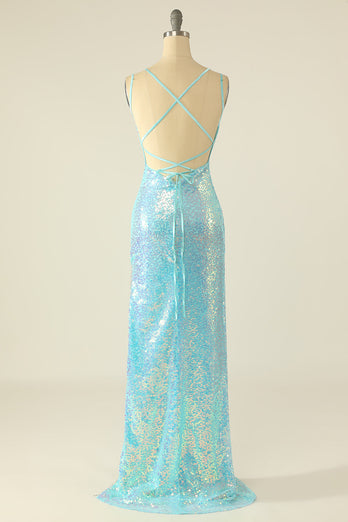 Lavender Sparkly Long Sequins Prom Dress with Fringes