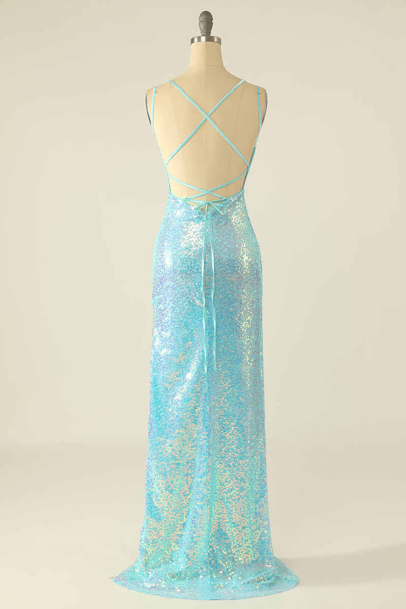 Load image into Gallery viewer, Lavender Sparkly Long Sequins Prom Dress with Fringes