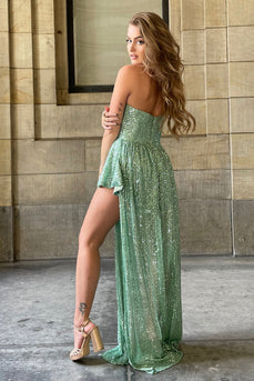 Asymmetrical Light Green Halter Sequins Homecoming Dress with Keyhole
