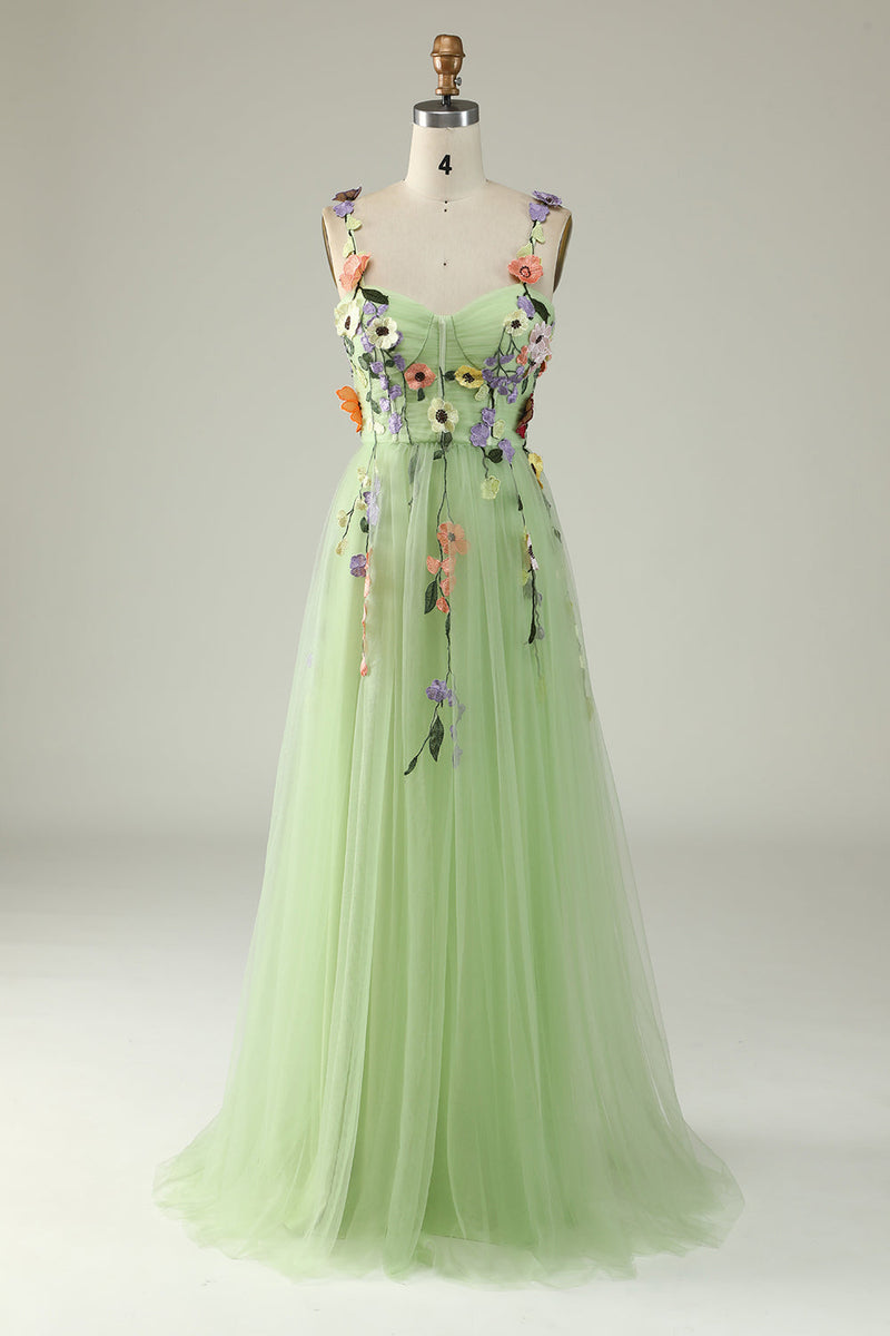 Load image into Gallery viewer, Purple Spaghetti Straps Prom Dress With 3D Flowers