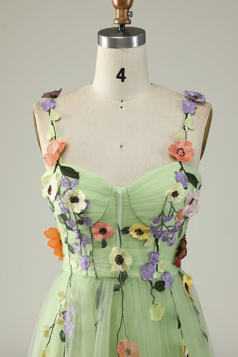 Load image into Gallery viewer, Purple Spaghetti Straps Prom Dress With 3D Flowers