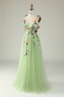 Load image into Gallery viewer, Green Spaghetti Straps Prom Dress With 3D Flowers