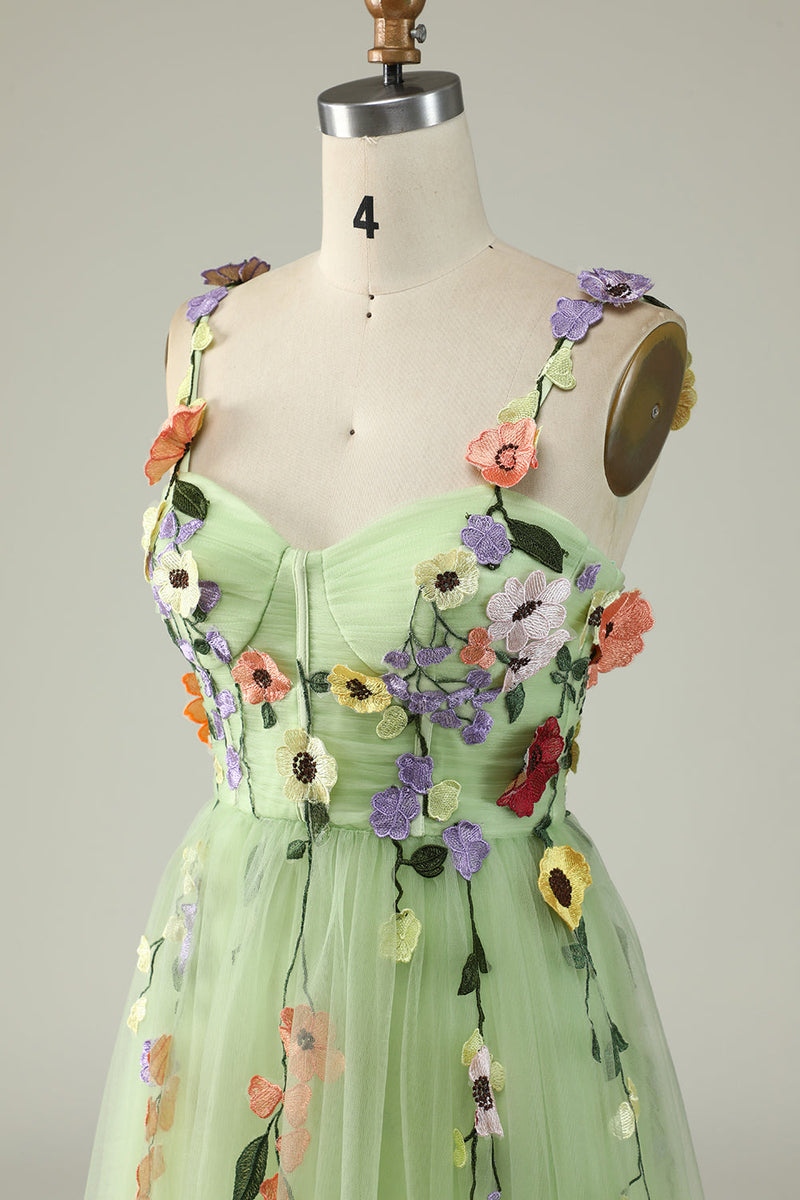 Load image into Gallery viewer, Purple Spaghetti Straps Prom Dress With 3D Flowers