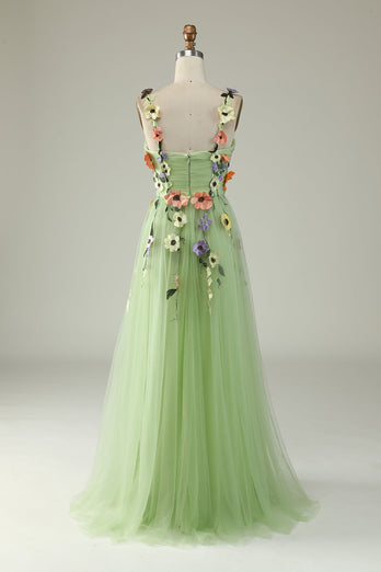 Purple Spaghetti Straps Prom Dress With 3D Flowers