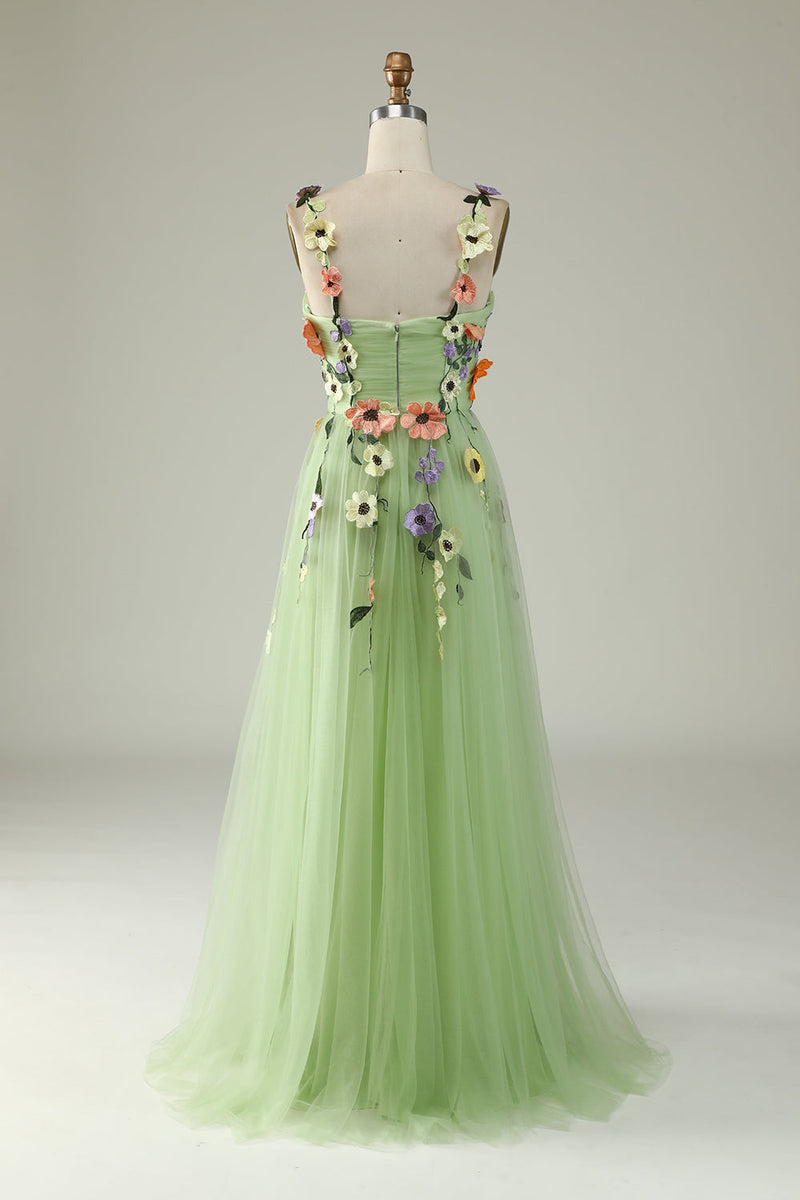 Load image into Gallery viewer, Purple Spaghetti Straps Prom Dress With 3D Flowers