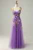 Load image into Gallery viewer, Purple Spaghetti Straps Prom Dress With 3D Flowers
