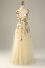 Load image into Gallery viewer, Champagne Spaghetti Straps Prom Dress With 3D Flowers