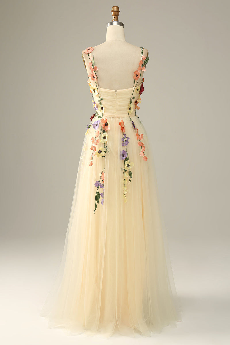 Load image into Gallery viewer, Purple Spaghetti Straps Prom Dress With 3D Flowers
