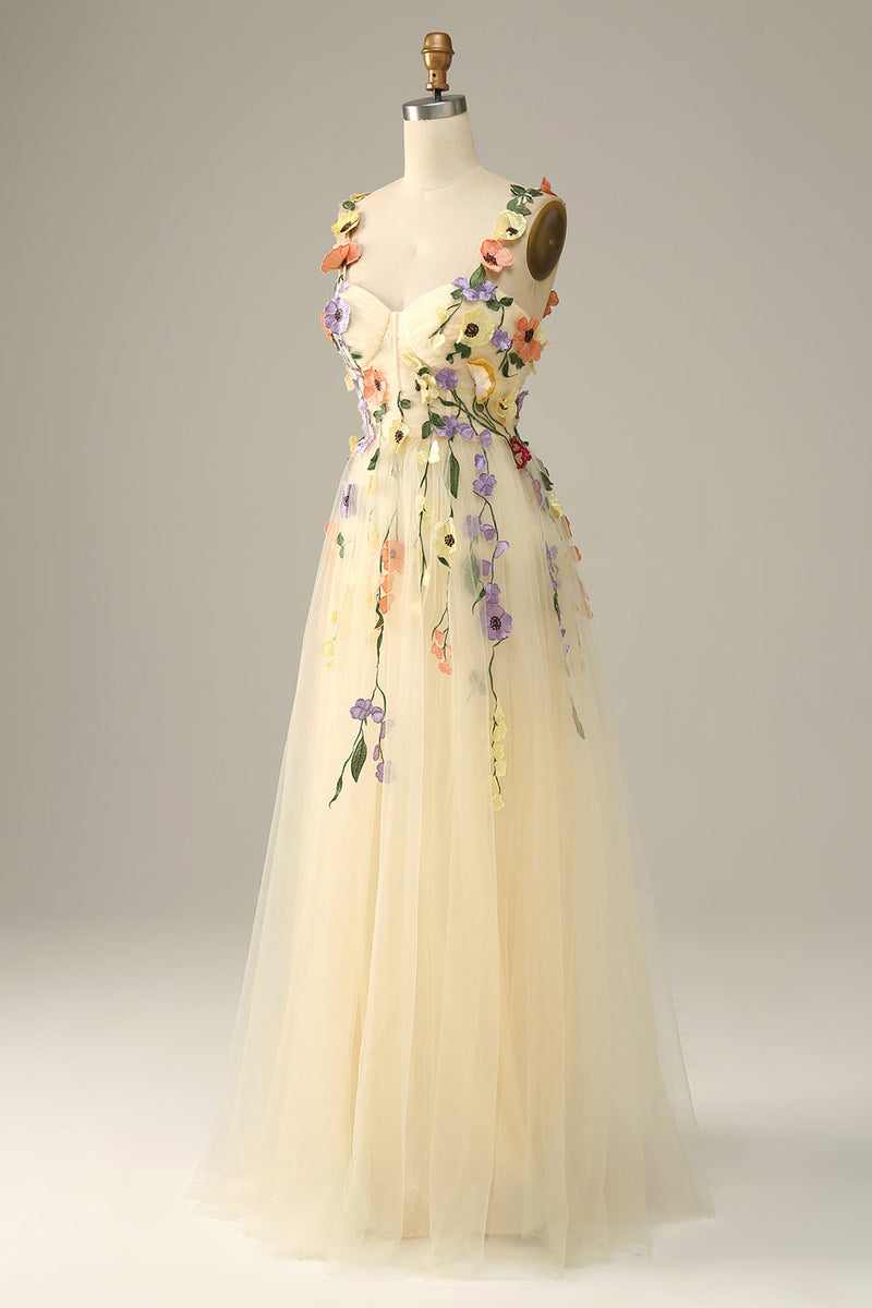 Load image into Gallery viewer, Purple Spaghetti Straps Prom Dress With 3D Flowers