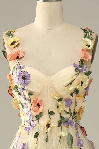 Purple Spaghetti Straps Prom Dress With 3D Flowers