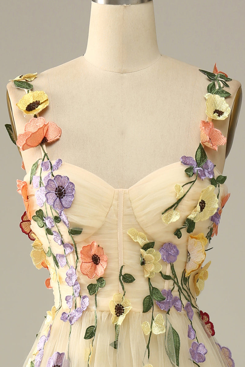 Load image into Gallery viewer, Purple Spaghetti Straps Prom Dress With 3D Flowers
