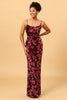Load image into Gallery viewer, Sheath Spaghetti Straps Burgundy Printed Velvet Long Prom Dress with Silt