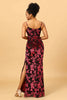 Load image into Gallery viewer, Sheath Spaghetti Straps Burgundy Printed Velvet Long Prom Dress with Silt