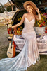 Load image into Gallery viewer, Ivory and Champagne Spaghetti Straps Mermaid Lace Beach Wedding Dress With Sweep Train